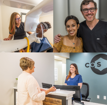 Collage featuring patients at appointments with oral surgeon in Lancaster