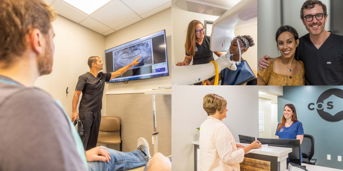 Collage featuring patients at appointments with oral surgeon in Lancaster