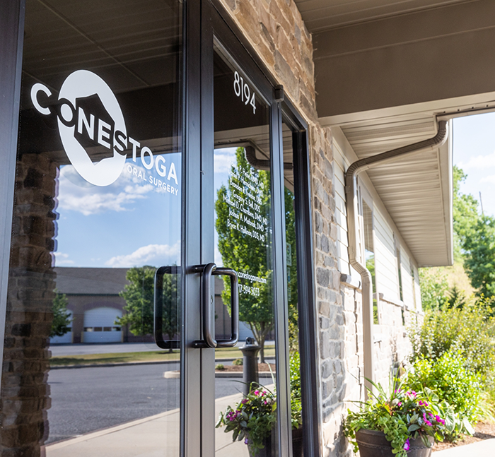 Exterior of the front door of Conestoga Oral Surgery office in Lancaster